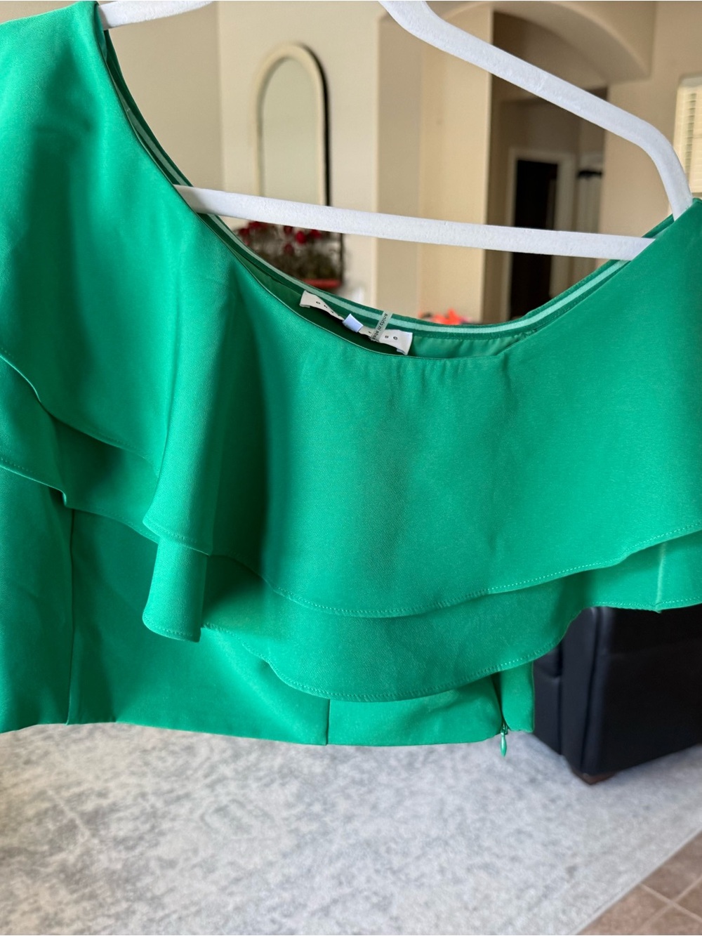 Green Ruffle Off-Shoulder Women’s Top